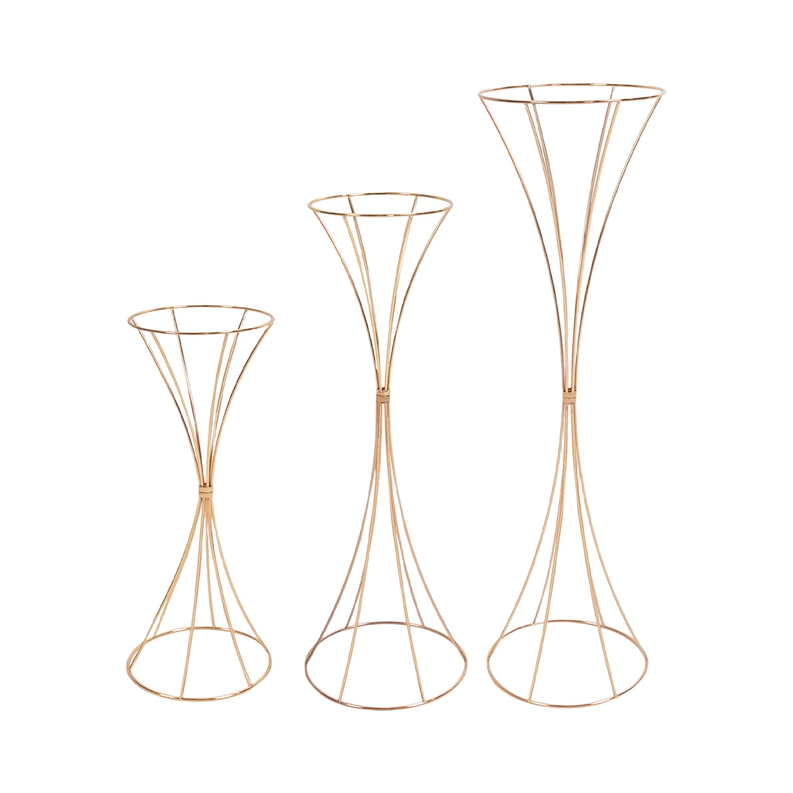 3PCS Hourglass-Shaped Golden Vase, Metal Wedding Centerpieces Vase, Flower Road Lead Stand for Table Wedding Party Banquet