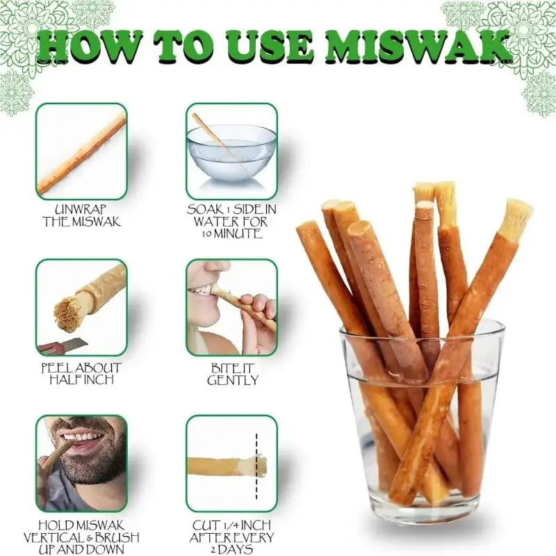 Natural Miswak Toothbrush Travel Portable Soft Toothbrush Traditional Teeth Whitener & Manual Tooth Care Stick