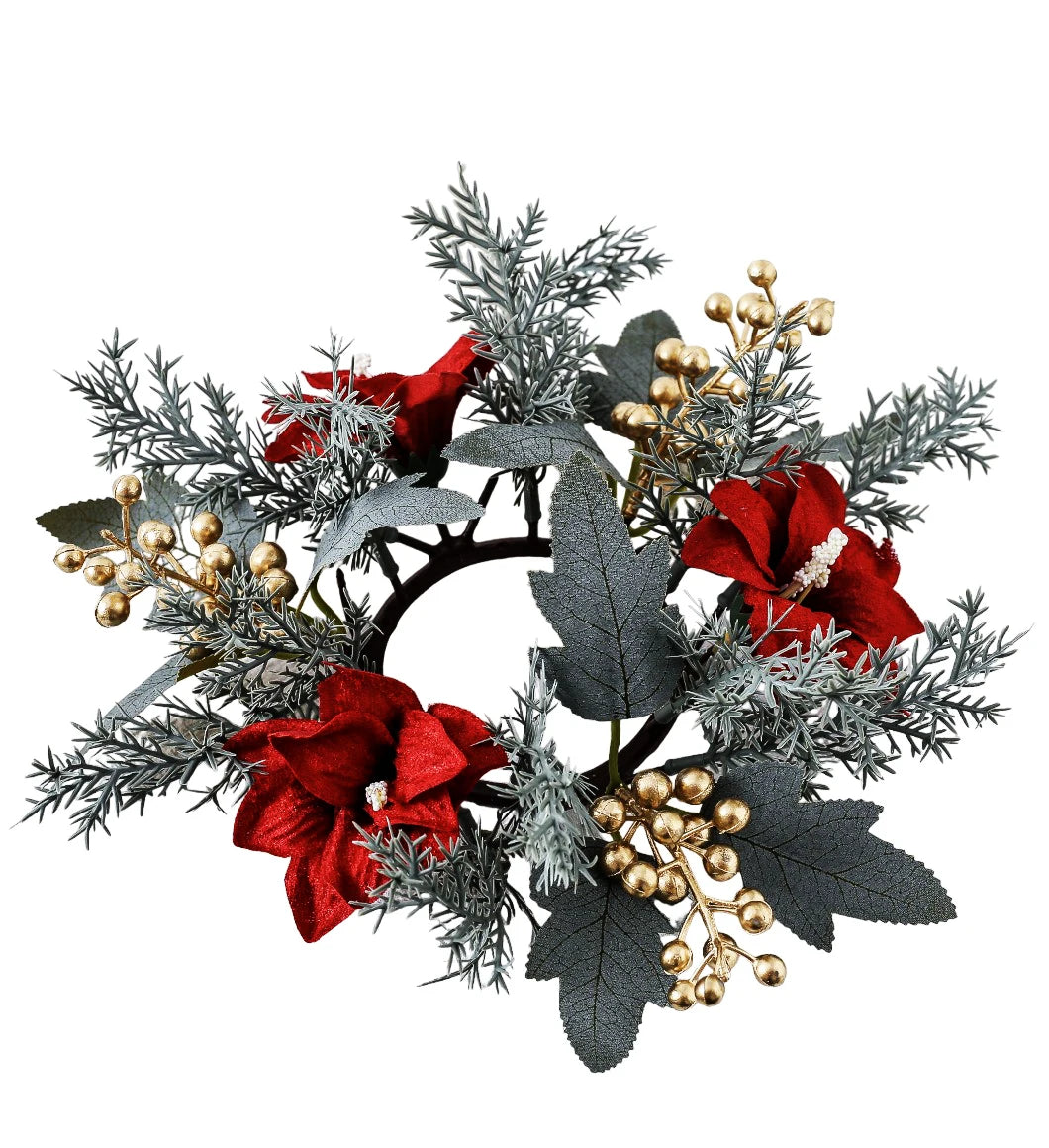 Red Berry Wreath Classic Candle Holder Decorative Ring Festive Pinecone Decoration For Table Decor Holiday Gathering Christmas