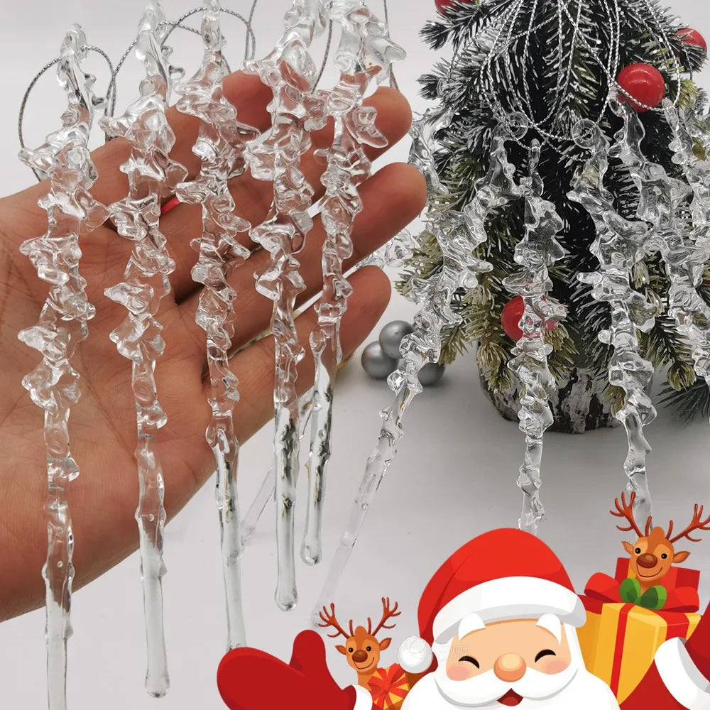 5-20pcs Transparent Acrylic Icicle Ornaments Realistic Frosted Ice Shape Xmas Tree Winter Party Hanging Decor DIY Craft Pendant