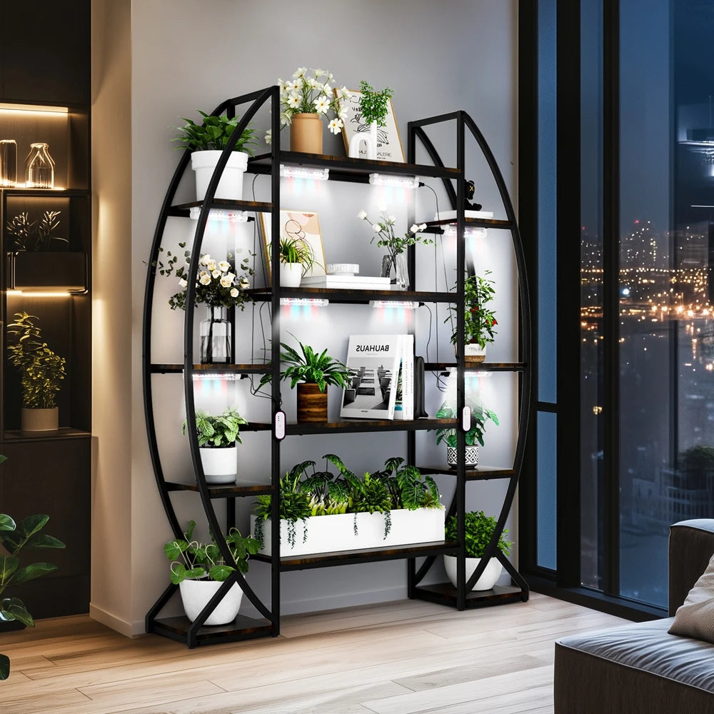 Half-Moon Shape Plant Stand Industrial Bookshelf Storage Shelf Multilayer Garden Flower Rack