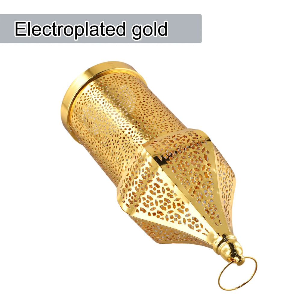 1PC Moroccan Golden Hollow Iron Lantern Ramadan Home Decoration Light Ornaments Gold Lanterns Moroccan Home Crafts Decoration