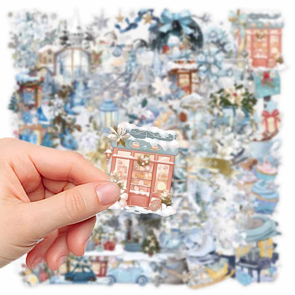 10/30/50pcs Cute Cartoon Winter Theme Stickers Transparent Vintage Aesthetic Graffiti Decals Luggage Notebook Phone Sticker Toy