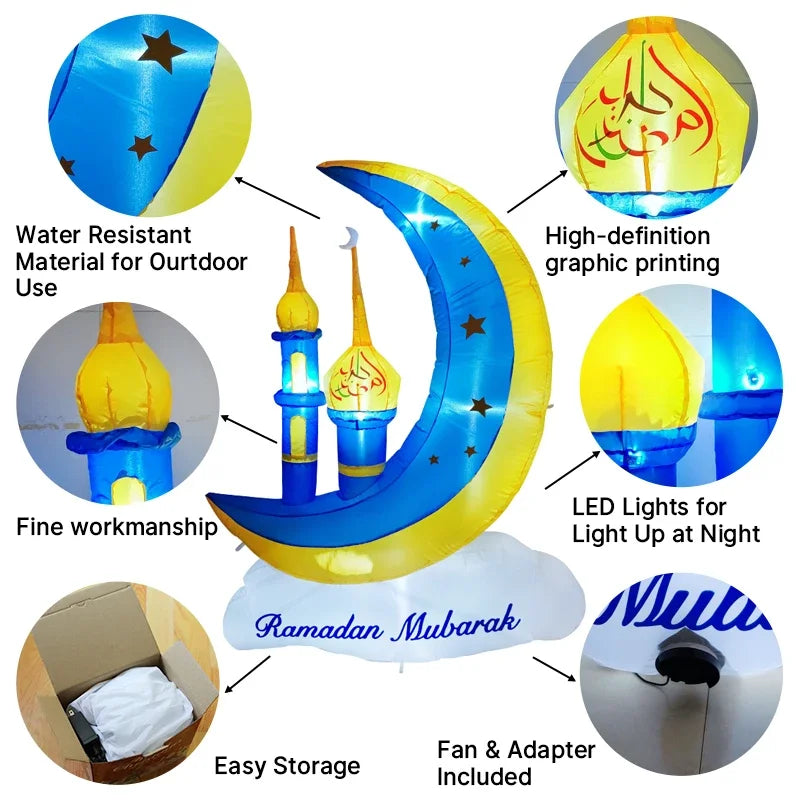 Inflatable Ramadan Decoration Eid Mubarak Muslim/Islamic Decorations Built-in LED Lights Inflatable Toys Outdoor Garden Decor
