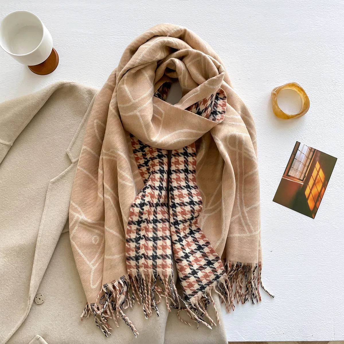 Long Soft Double Sided Jacquard Scarf Women Winter Warm Thickened Shawl Wrap with Fringe for Outdoor Activities Scarves Hijab