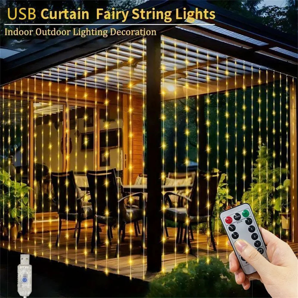 3/4/6M USB Curtain LED String Lights Fairy Lights EID Mubarak Bedroom Wedding Valentine's Day Ramadan Home Decoration 2026