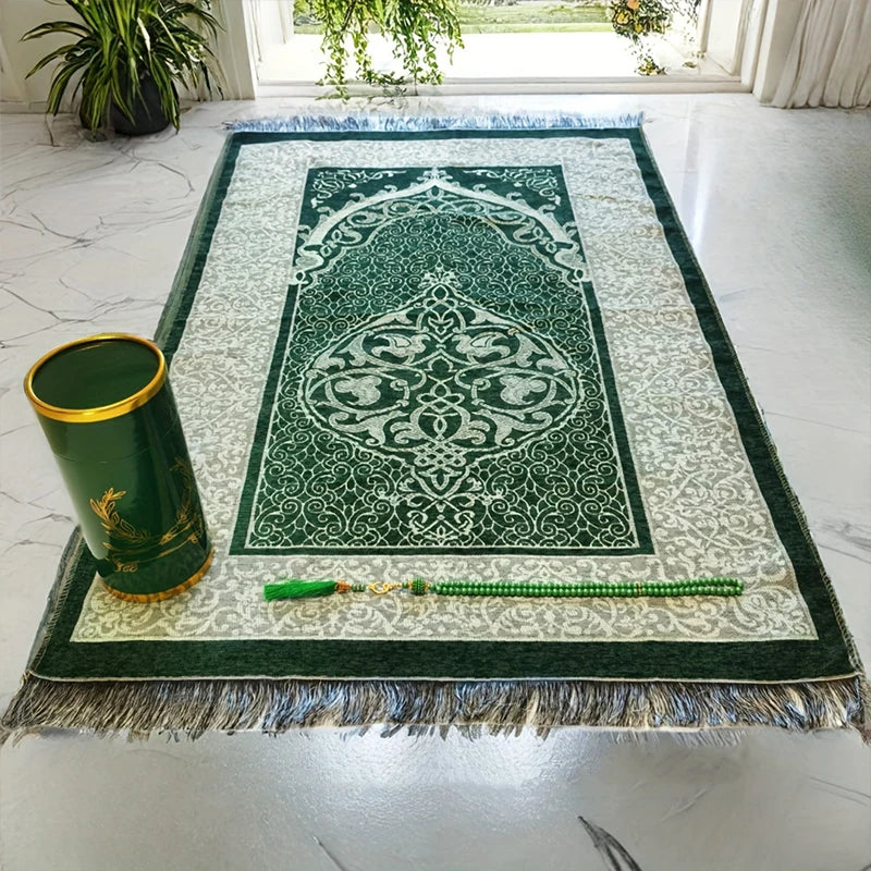 Prayer Mat Set with prayer beads and Cylinder Gift Box Portable Travel Prayer Rug Worship Blanket Ramadan Islamic Muslim Gift