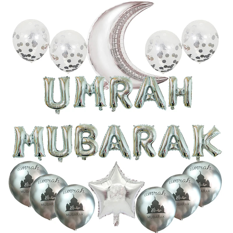 Black Gold Umrah Mubarak Latex Foil Balloon Eid Mubarak Islamic Muslim Ramadan Kareem Festival Party  Eid al Adha Decor Supplies