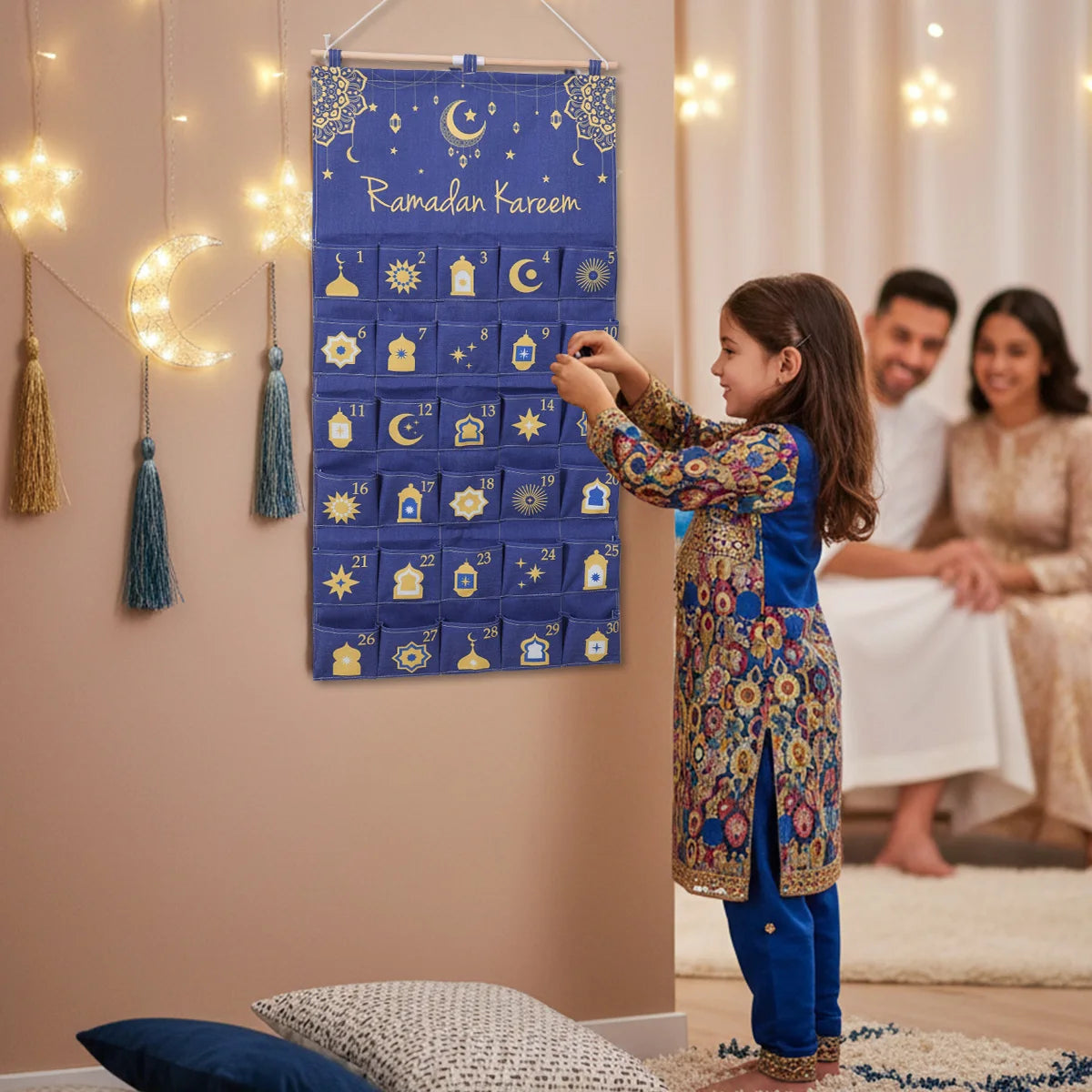 Eid Advent Calendar Ramadan Decoration for Home 2026 Ramadan Kareem Hanging Calendar Islamic Muslim Eid Al Adha Party Supplies