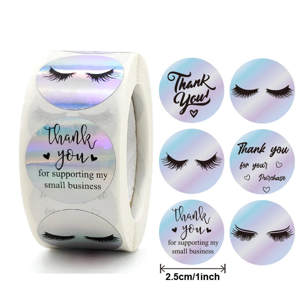 100-500pcs Rainbow Laser Thank You Stickers 1inch Small Business Stickers  Adhesive Labels for Boutiques Wrapping Supplies