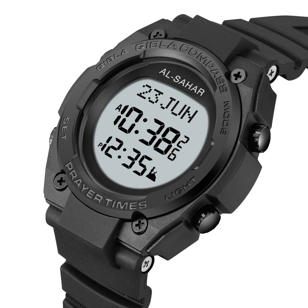 2025 New Arrival Muslim AZAN Watch Digital Sport Alarm AL FAJR Prayer Times Muslim Islamic Arabic Dial Qibla Clock