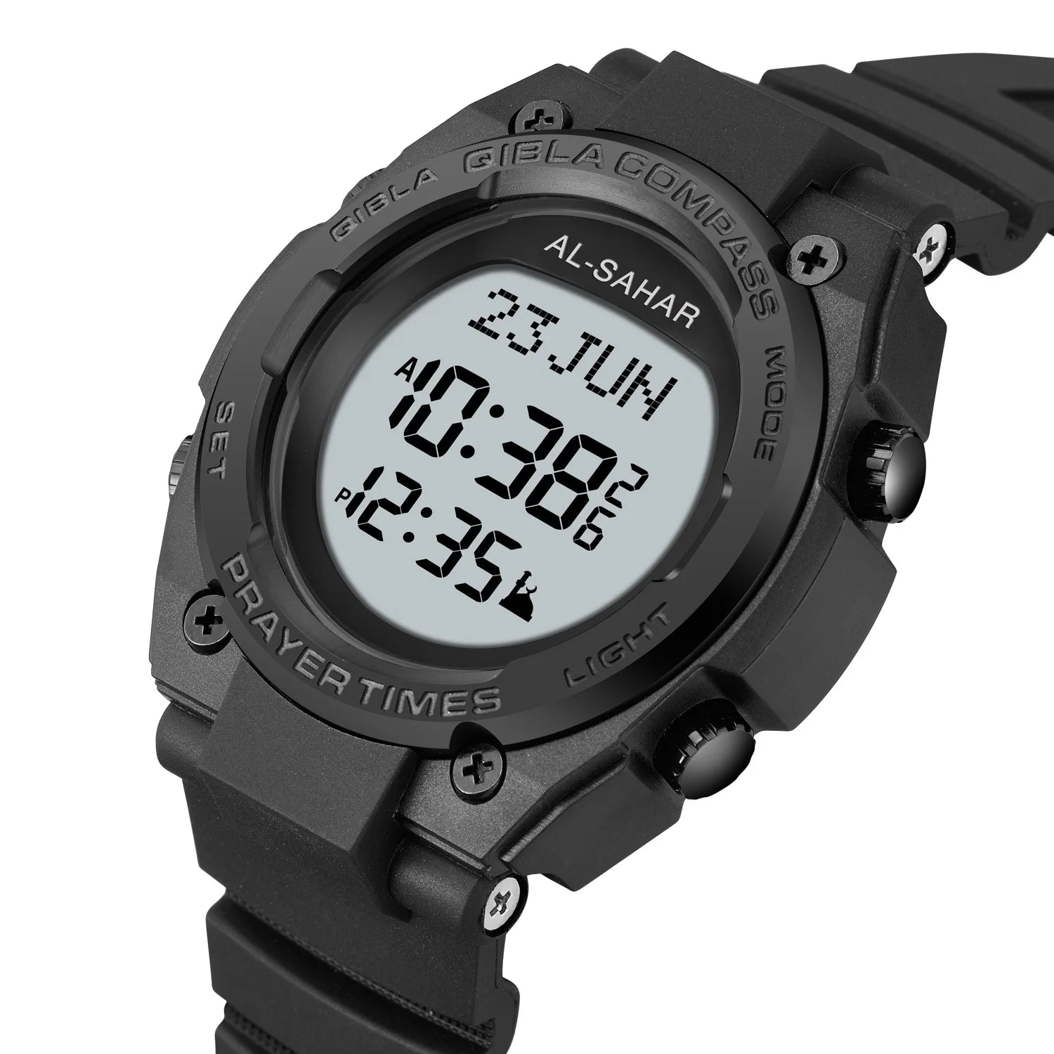 2025 New Arrival Muslim AZAN Watch Digital Sport Alarm AL FAJR Prayer Times Muslim Islamic Arabic Dial Qibla Clock