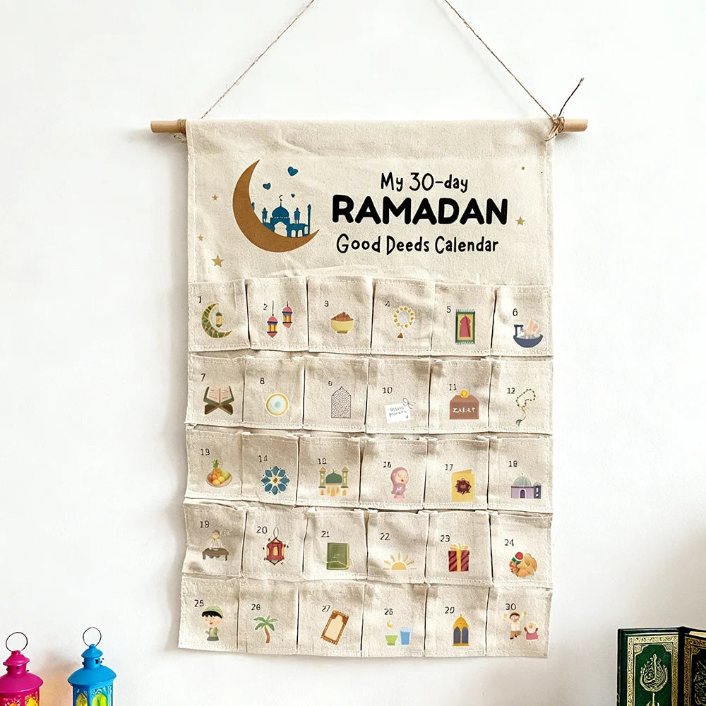 Ramadan 30-Day Advent Calendar for Kids – Eid Kareem Wall Hanging Decor
