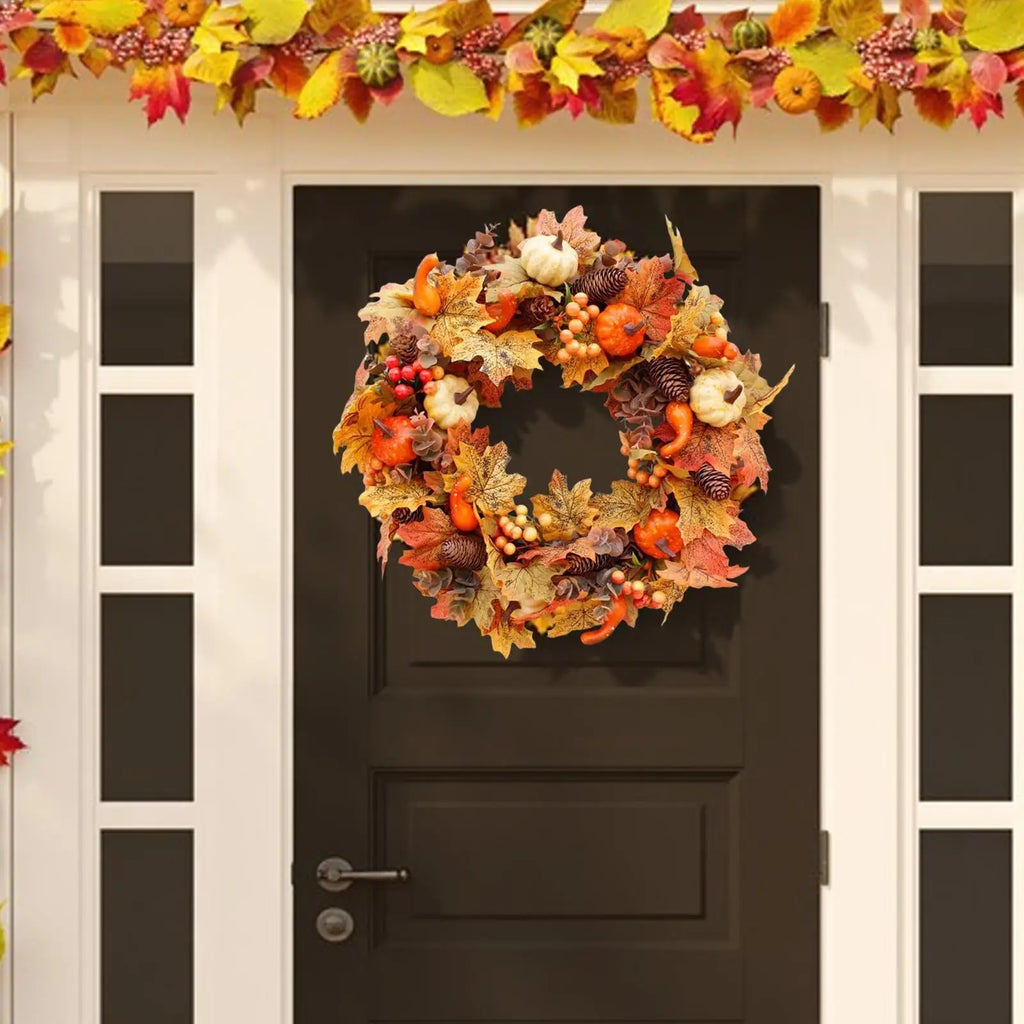 40cm Xmas Autumn Pumpkin Wreath Artificial Door Wreath Decoration Hanging For Christmas Halloween Wreath Home Ornament