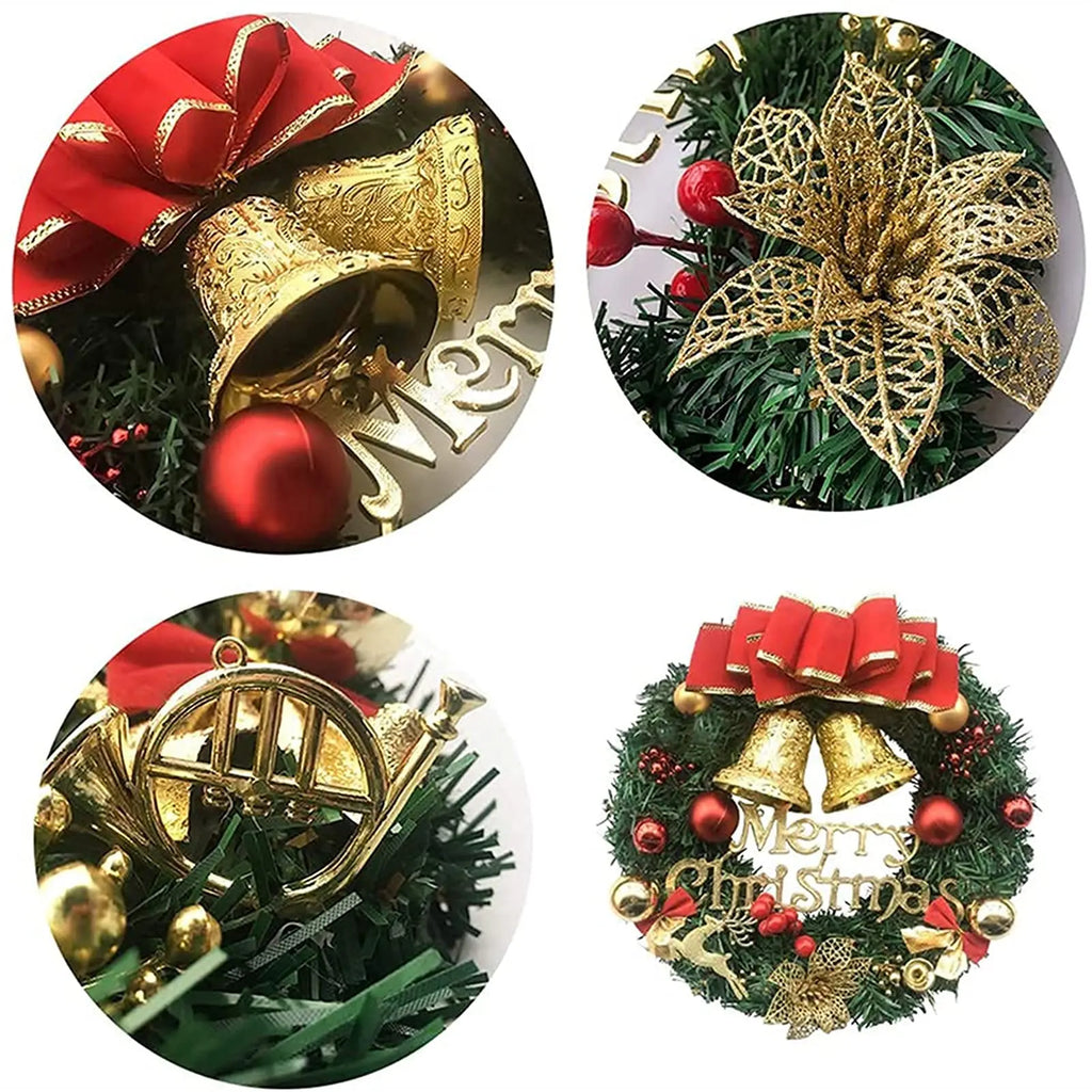 Artificial Merry Christmas Wreath with Bow Christmas Door Hanging Rattan Ornament Garland Christmas Suitable for Home Decoration