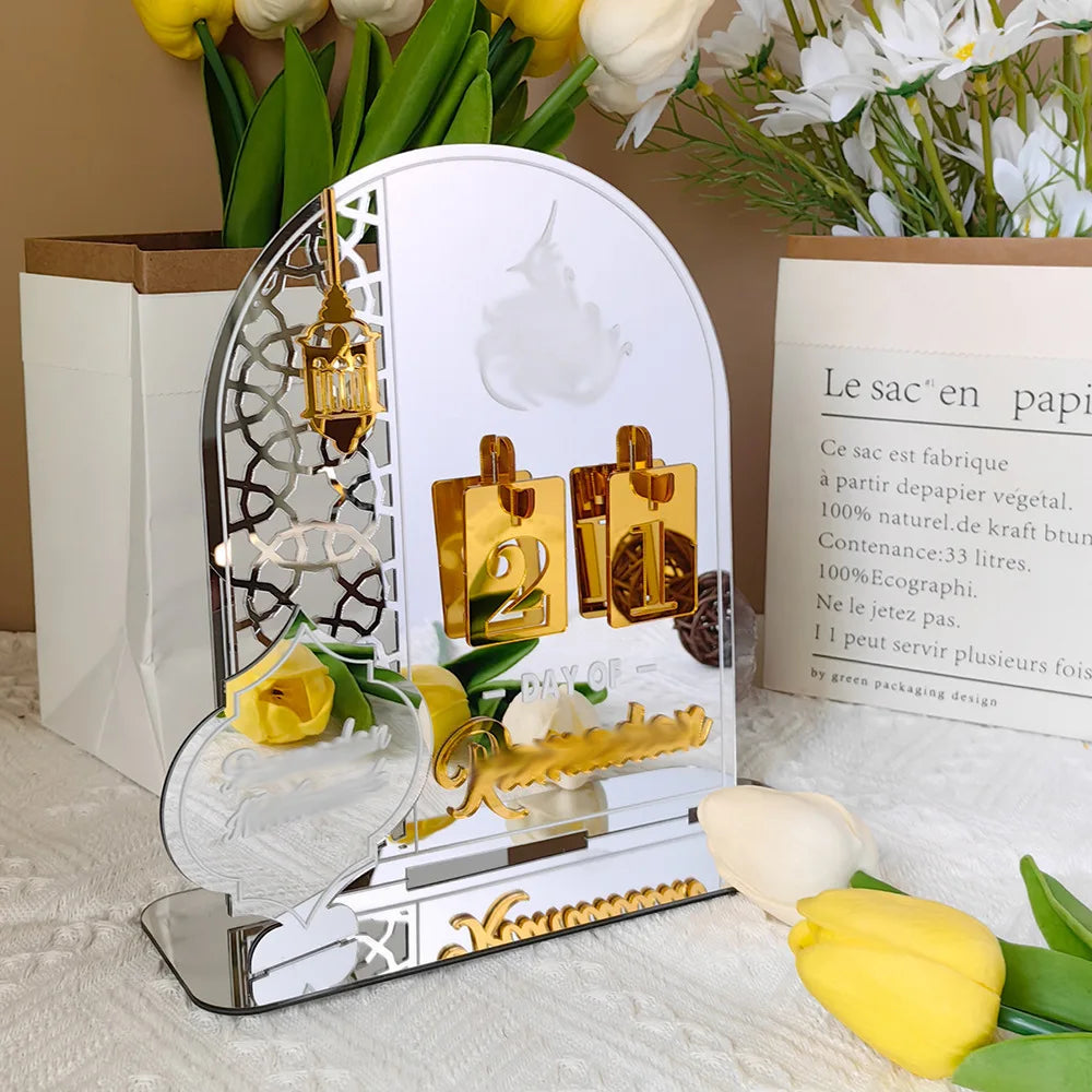Ramadan Countdown Calendar 2026 Acrylic Silver Eid Mubarak Advent Islamic Home Decor For Muslim Party Indoor Table Desk Gifts