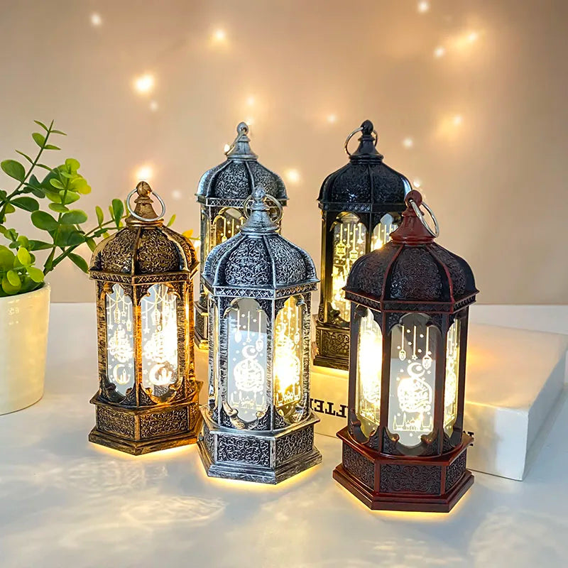 1pc Eid Mubarak Lantern Antique Small Lamp LED Lanterns Islamic Holiday Ramadan Kareem Decoration for Home Decor Table Ornament