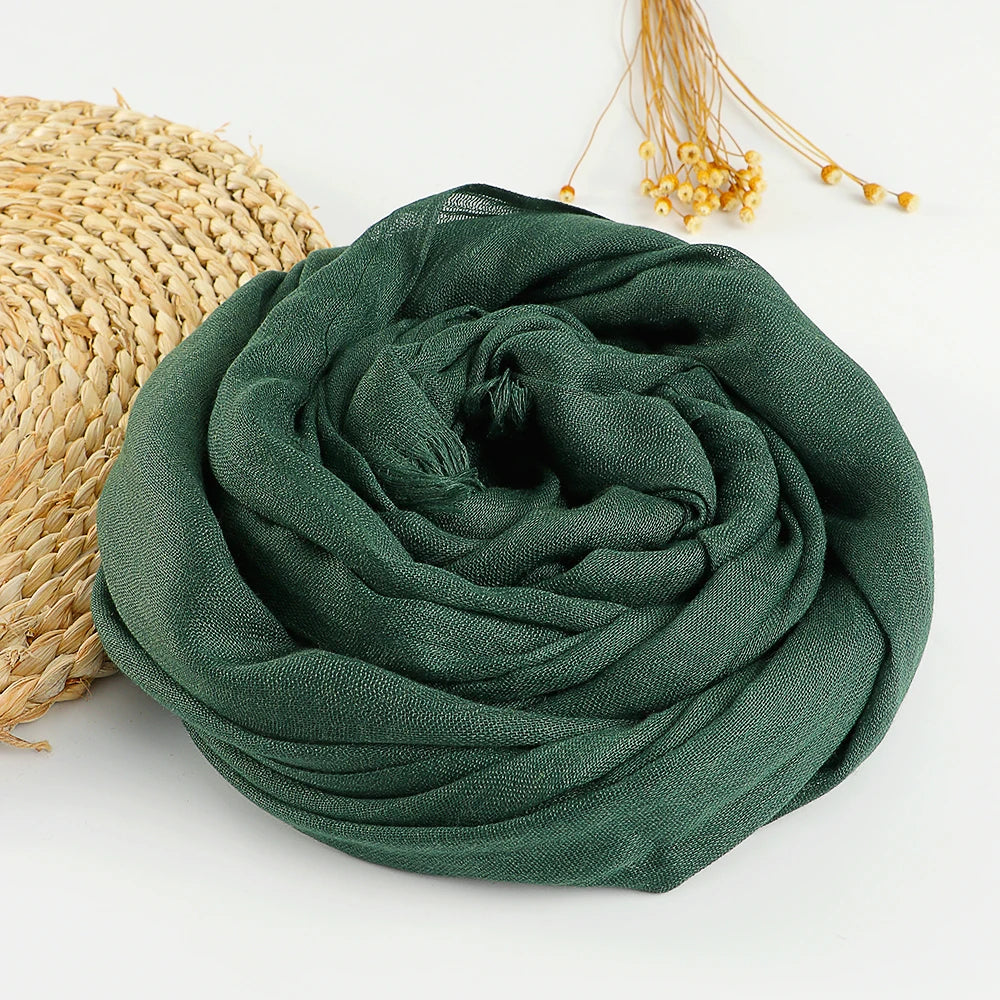 Solid Cotton Linen Hijabs Scarf Women Maxi Muslim Plain Frayed Scarf Shawls Wraps Headwear Oversize Pashmina Headscarf Headband