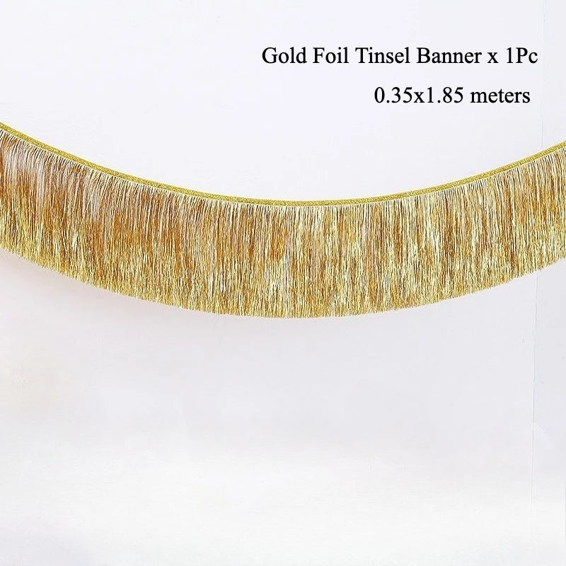 Gold EID Party Decorations Happy Birthday Banners Circle Twinkle Star Garland Metallic Tinsel Banners Hanging Streamer Backdrop