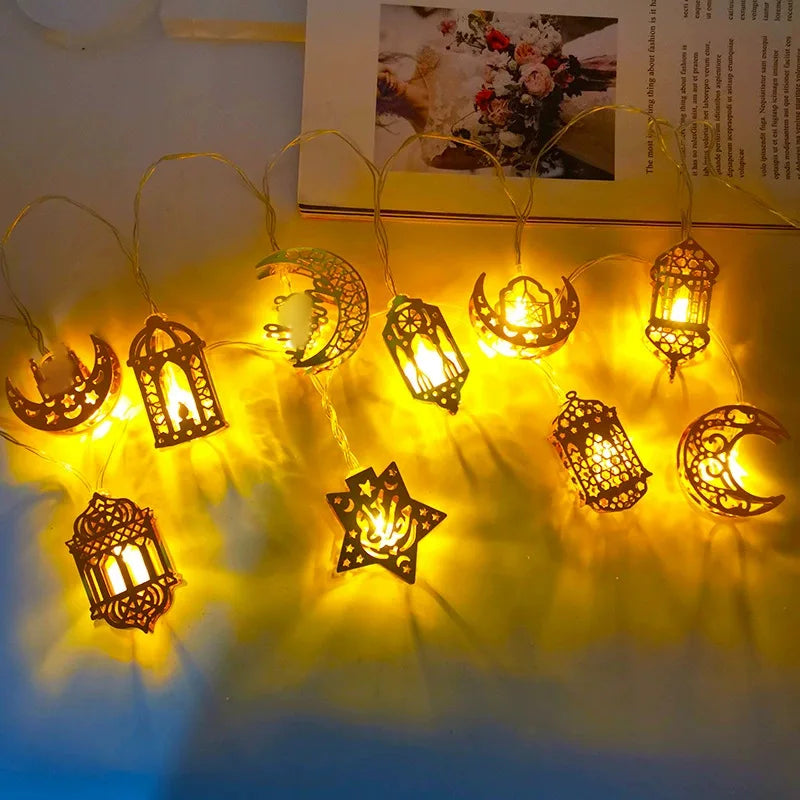 Moon Star LED String Light Castle Ramadan Kareem Decorati for Home Islam Muslim Party Festival Hanging Pendant Eid Al Adha Gifts