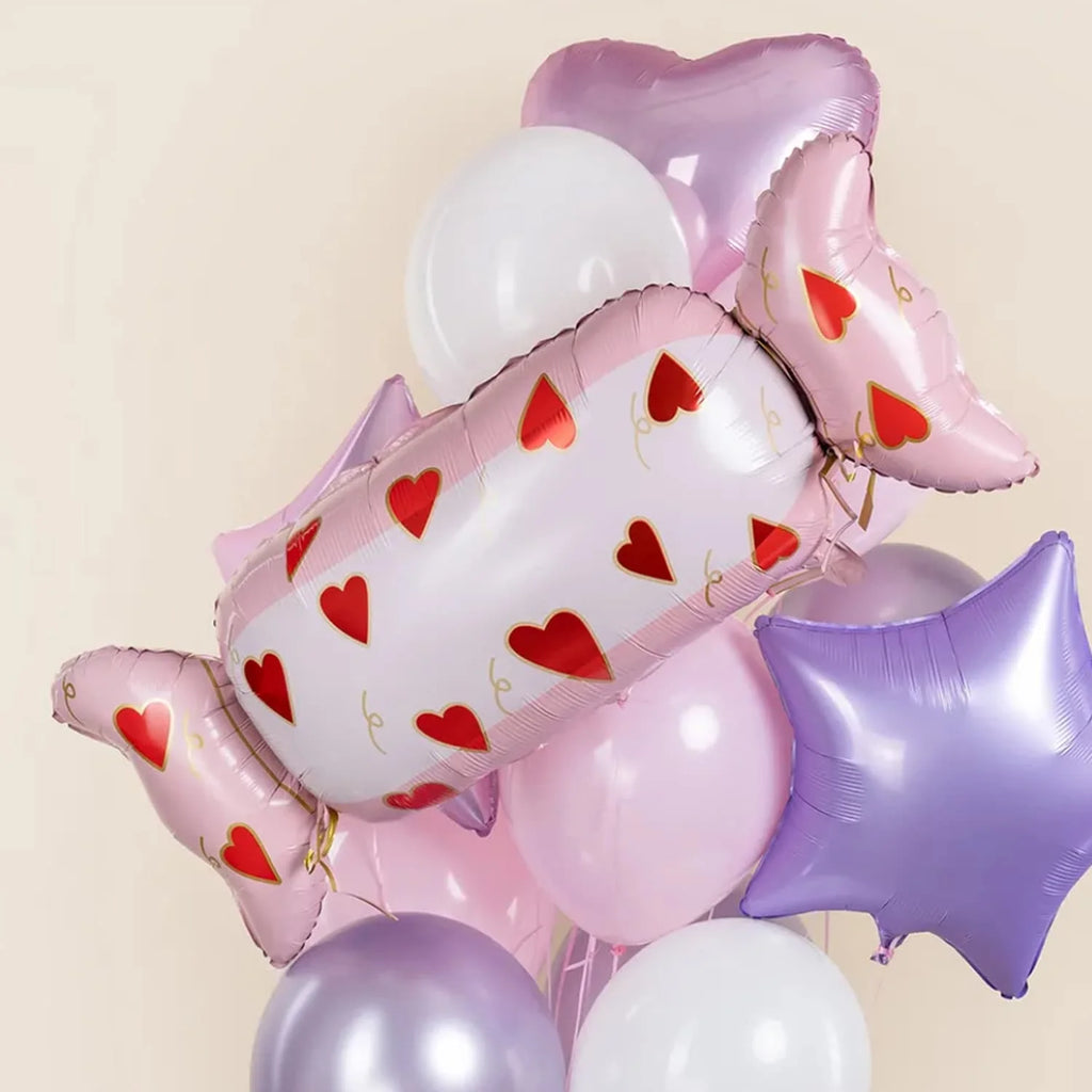 Candy shaped aluminum foil balloons with heart-shaped printed candy balloons for shower, birthday party, wedding decoration
