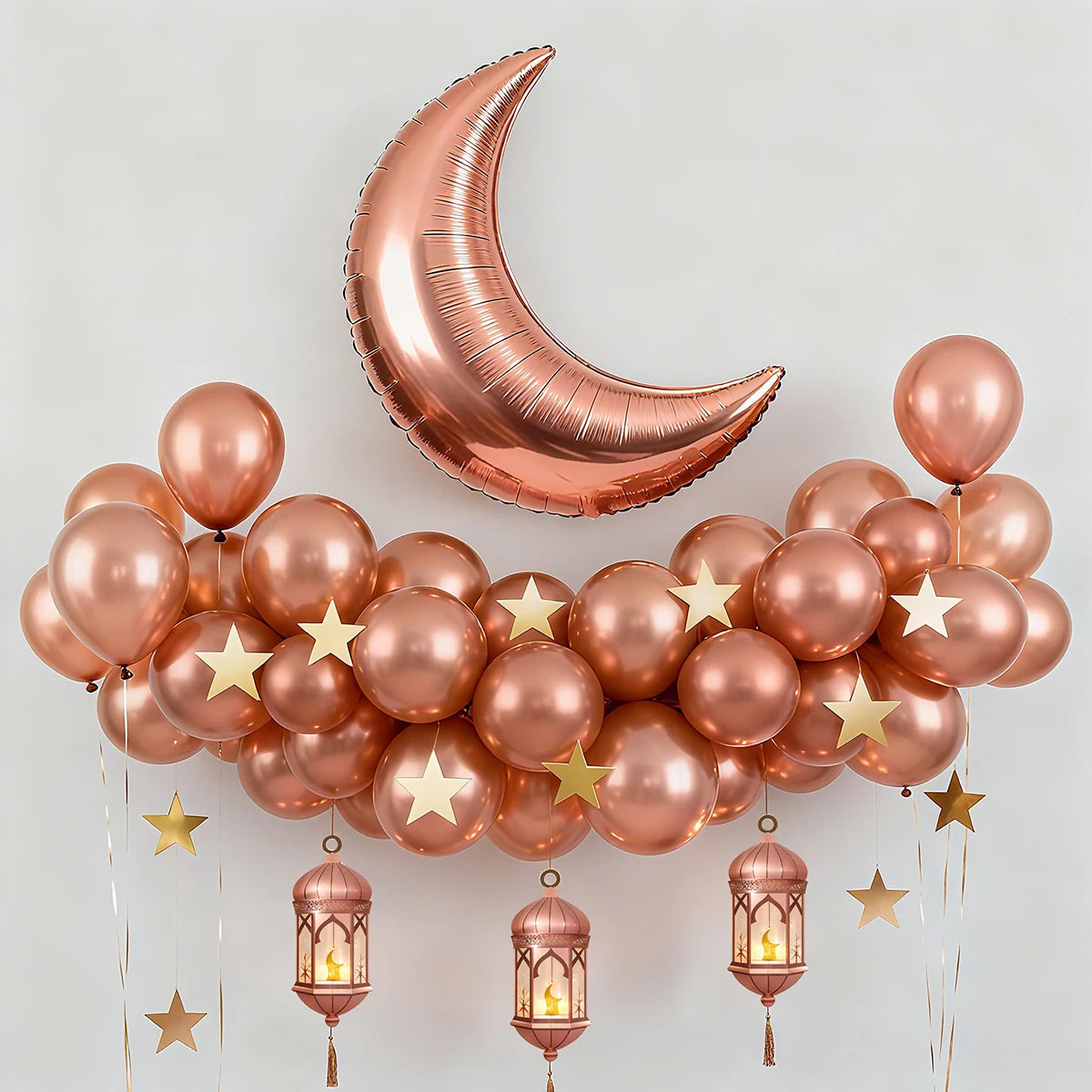 Ramadan Eid Moon Stars Aluminum Foil Latex Balloon Bouquet Party Background Wall Decoration Set