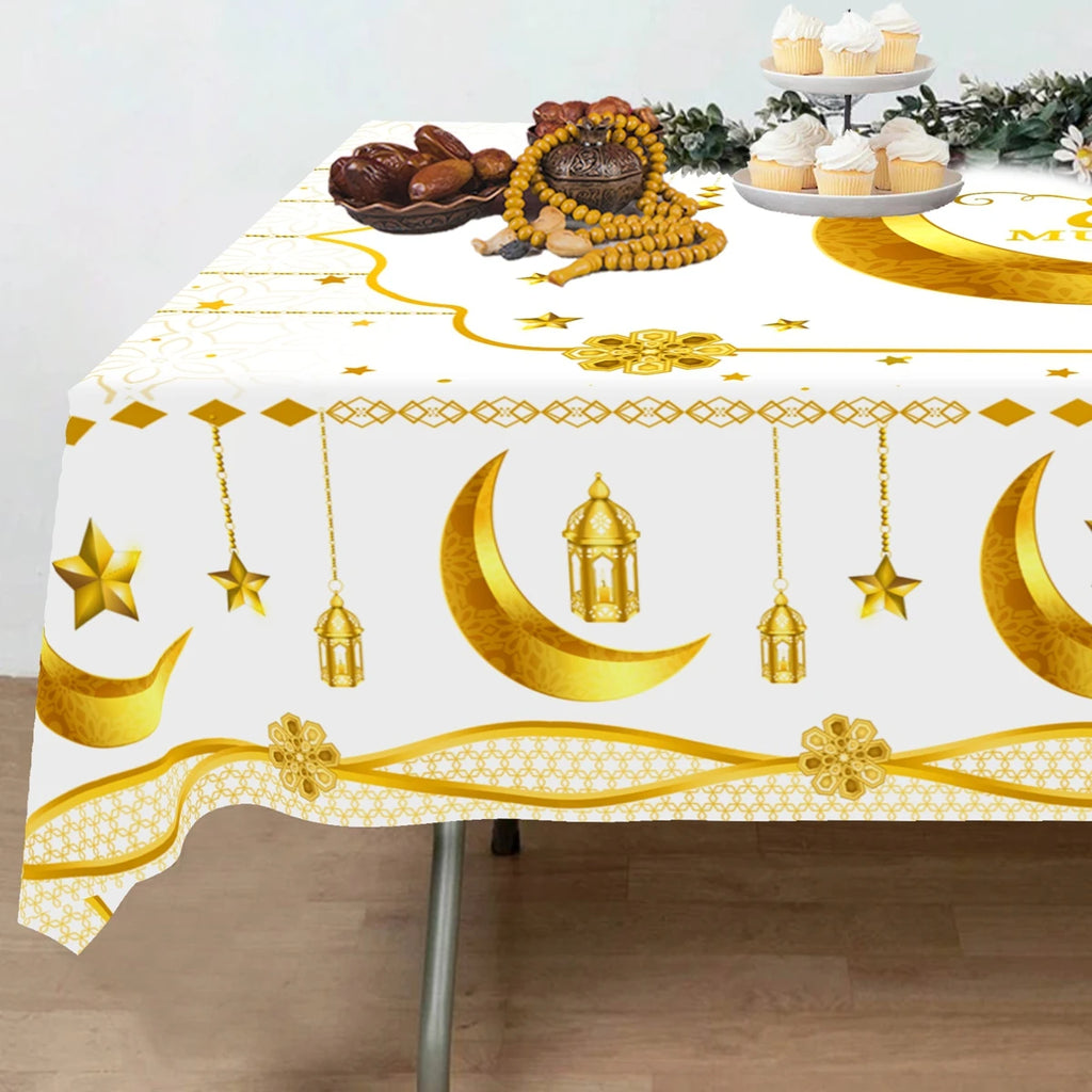 Ramadan Kareem Table Cover White Gold Ramadan Decor 2026 For Home Tablecloth Islamic Muslim Party Supplies Eid Al-Fitr Gift
