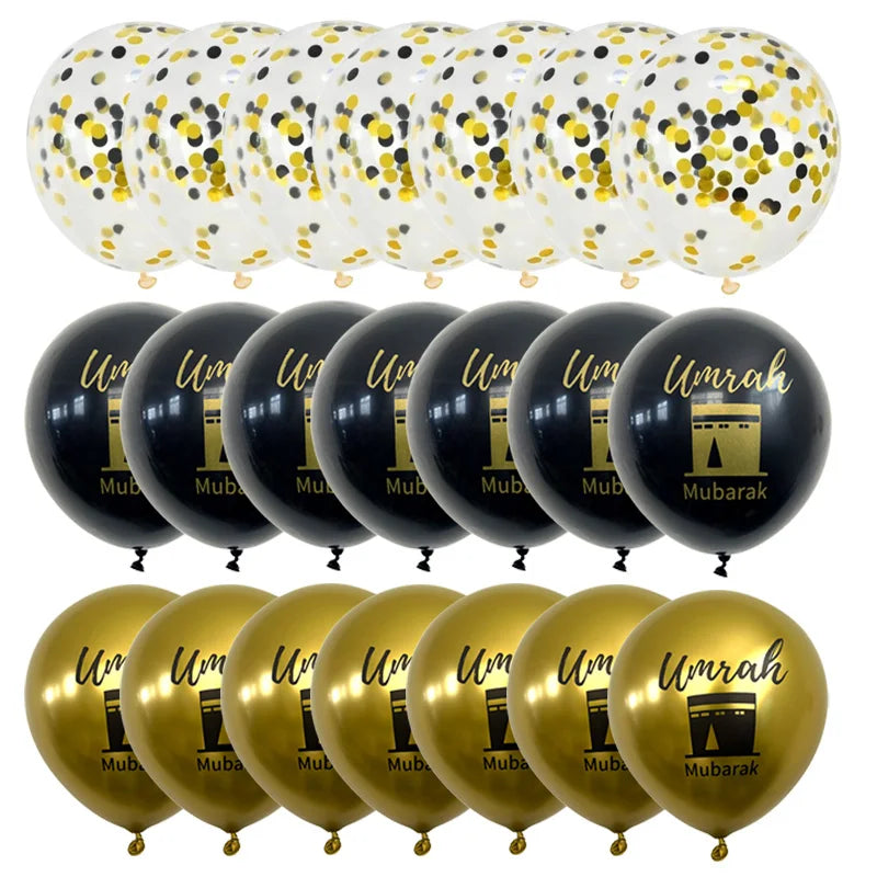 15/20Pcs Black Gold Umrah Mubarak Latex Confetti Balloon Ramadan Kareem Decor Eid Mubarak Islamic Muslim Festival Party Supplies