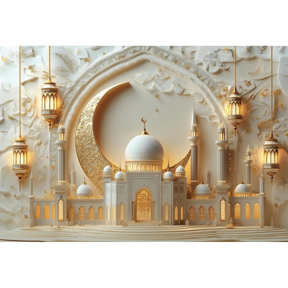 Eid Mubarak Backdrop Islamic Mosque Ramadan Aladdin Moroccan Golden Moon Lantern 2026Muslim Kareem Al Fitr Festival Photo Banner