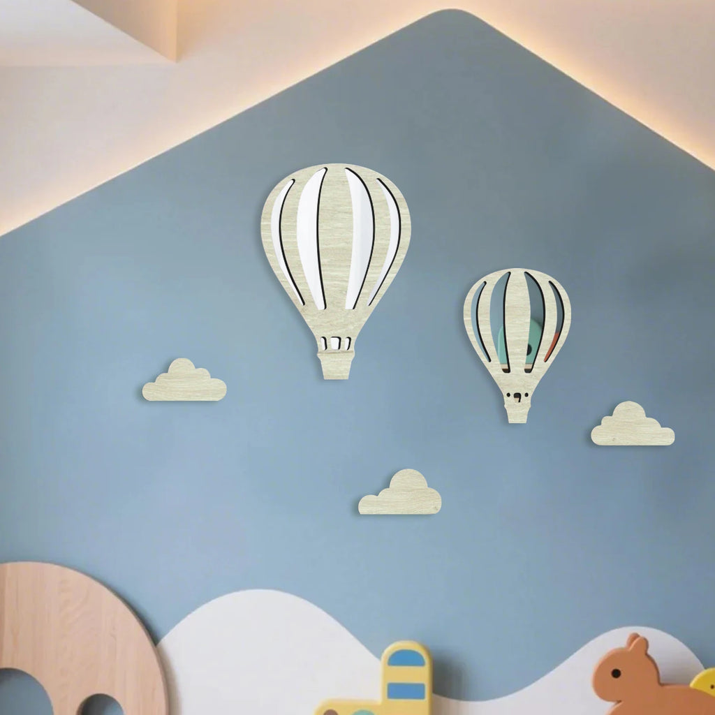 Simple Wooden Wall Decoration Hot Air Balloons Sun Moon Stars Heart-shaped Wall Ornaments Warm Sweet Children's Rooms