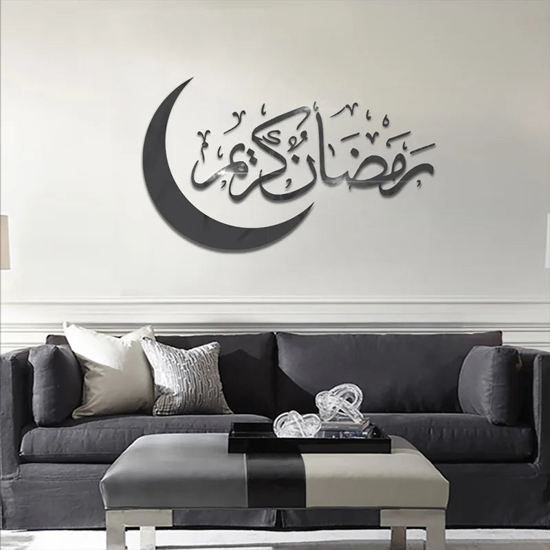 Eid Mubarak Decoration Acrylic Mirror Gold And Silver Black Moon Wall Sticker Islamic Ramadan Kareem Muslim Living Room Decor