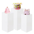 3PCS Square Pedestal Stands for Parties, White Metal Square Plinths Dessert Table Cube Display Pillars for Birthday Wedding Brid