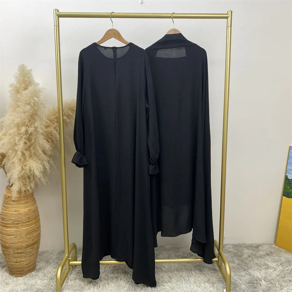 Dubai Turkey Kaftan Eid Ramadan Overhead Khimar Burqa Muslim Women Prayer Dress Set 2PCS Niqab Abaya Islamic Jalabiya Djellab