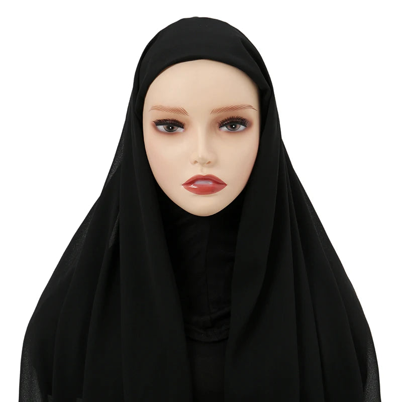 Instant Hijabs Cap with Neck Cover Ready to Wear Scarves Chiffon Hijab For Woman Veil Muslim Islamic Scarf For Women's Headscarf