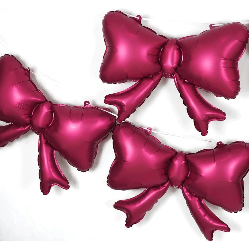 Red Heart-Shaped Balloon Metallic Burgundy Bow Balloon Set 10pcs Heart Foil Balloon Valentine's Day Wedding Birthday Party Decor