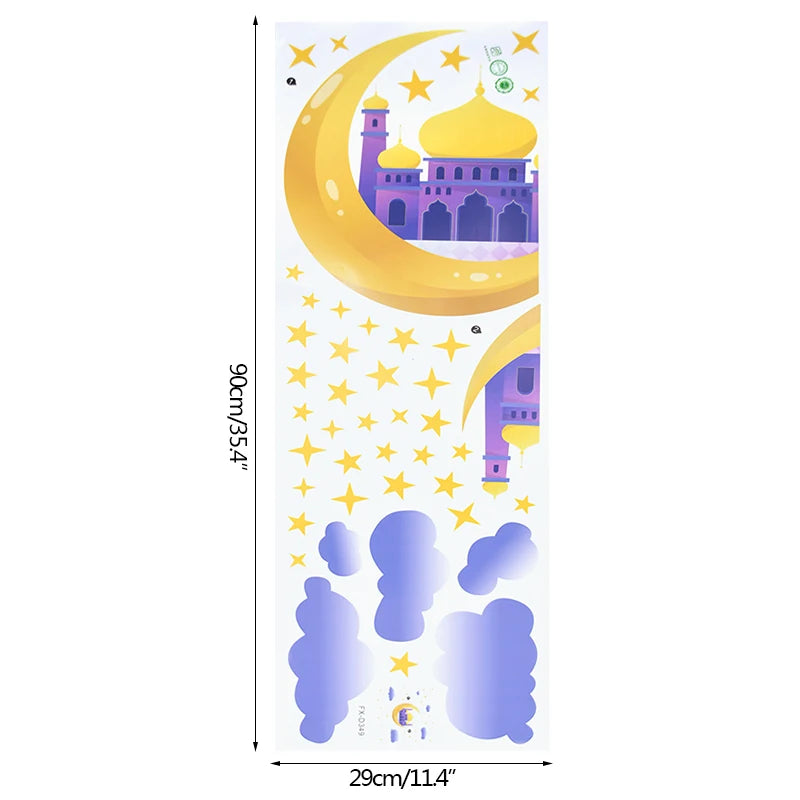 Eid Mubarak Window Sticker 2025 Ramadan Kareem Wall Sticker Muslim Islamic Festival Party Decoration Supplie Electrostatic Decal