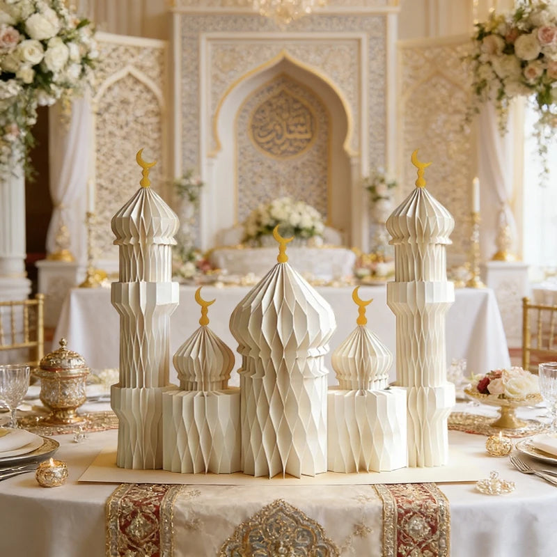 3D Honeycomb Paper Art Palace Set Ramadan Festival Party Decoration Muslim Islamic Eid Al-Fitr Desktop Ornaments Crafts Foldable
