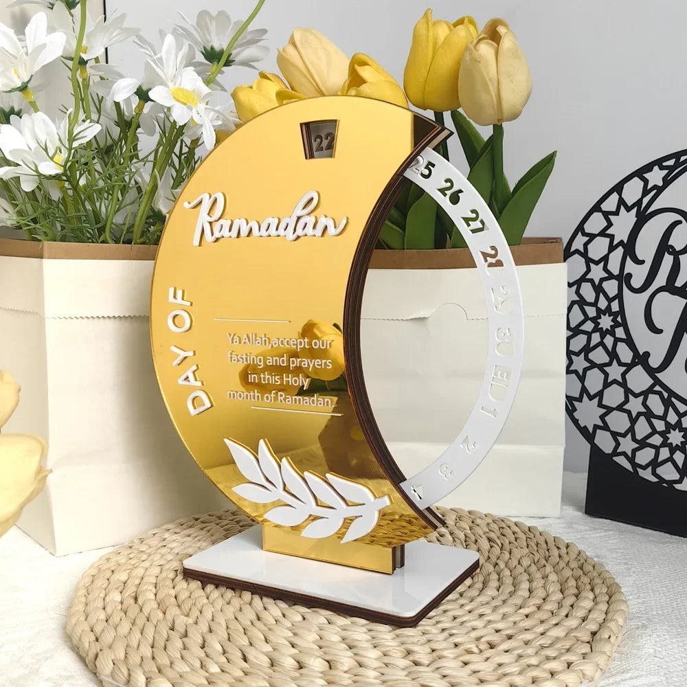Rotatable Ramadan Countdown Advent Calendar with Base Eid Mubarak Table Ornament Islamic Muslim Party Decoration Kids Gift