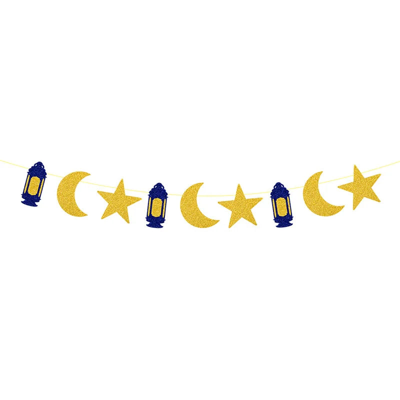 EID Mubarak Banner Glitter Star Moon Letter Paper Bunting Garland Islamic Muslim Party Ramadan Kareem Decorations for Home 2026