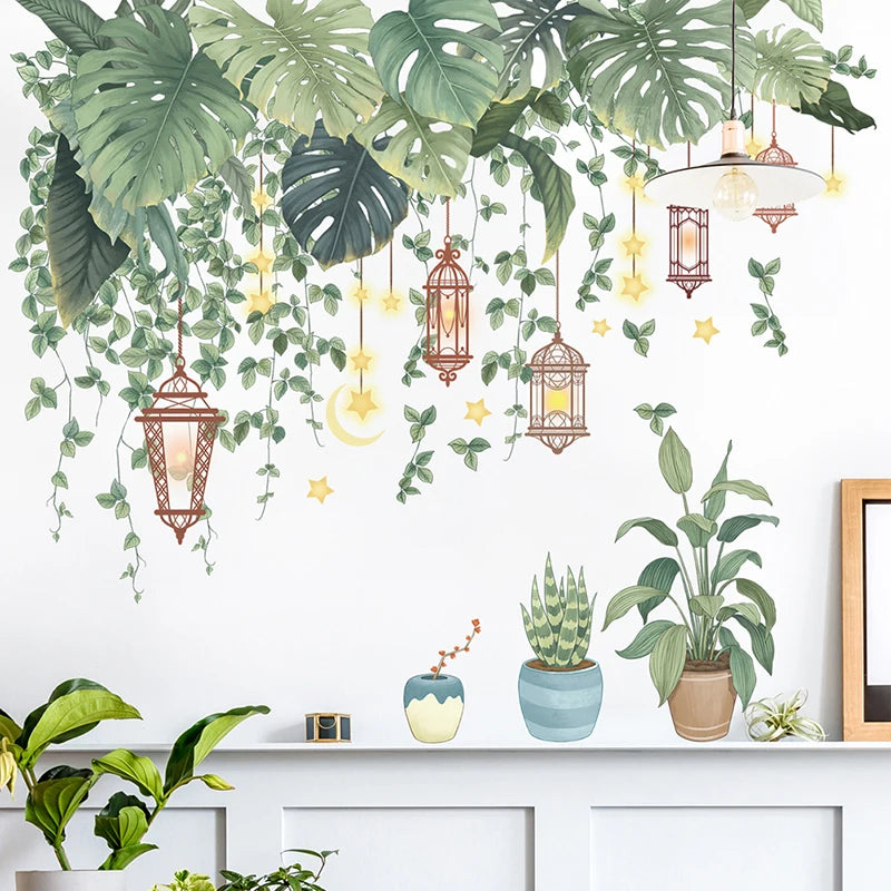 Green Leaves Wall Stickers For Home Living Room Decorative Vinyl Wall Decal Tropical Plants DIY Kid Door Murals Wallpaper
