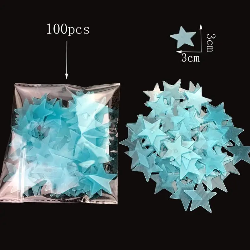 100/50/3pcs Glow In The Dark 3D Star Moon Wall Stickers Glow Sticker Christmas New Year Bedroom Ceilings Decor Glow Wall Sticker
