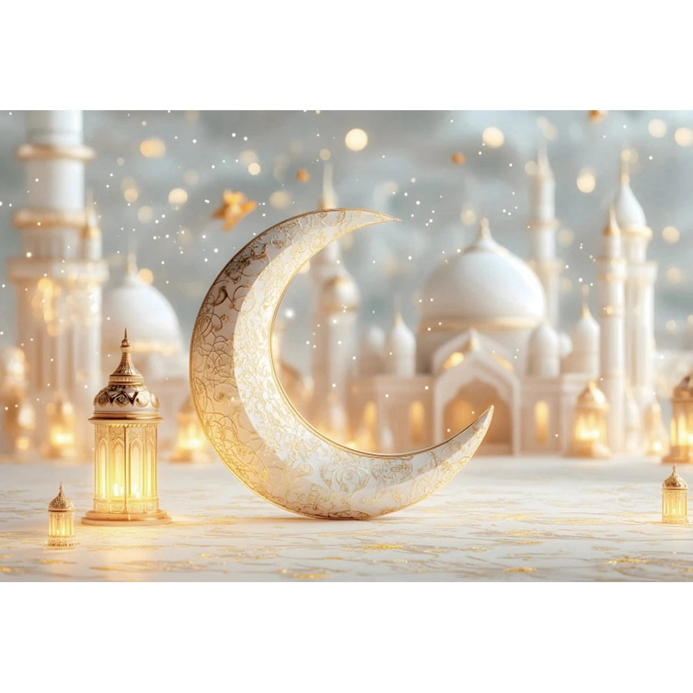 2026 Eid Mubarak Backdrop Islamic Mosque Ramadan Aladdin Moroccan Golden Moon Muslim Kareem Al Fitr Festival Photo Background