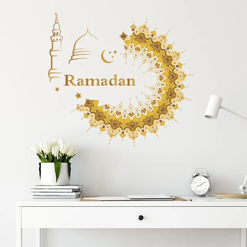 Eid Mubarak Window Stickers Ramadan Decoration 2024 Islamic Muslim Party Decor Ramadan Kareem Wall Stickers EID Al Adha Gifts
