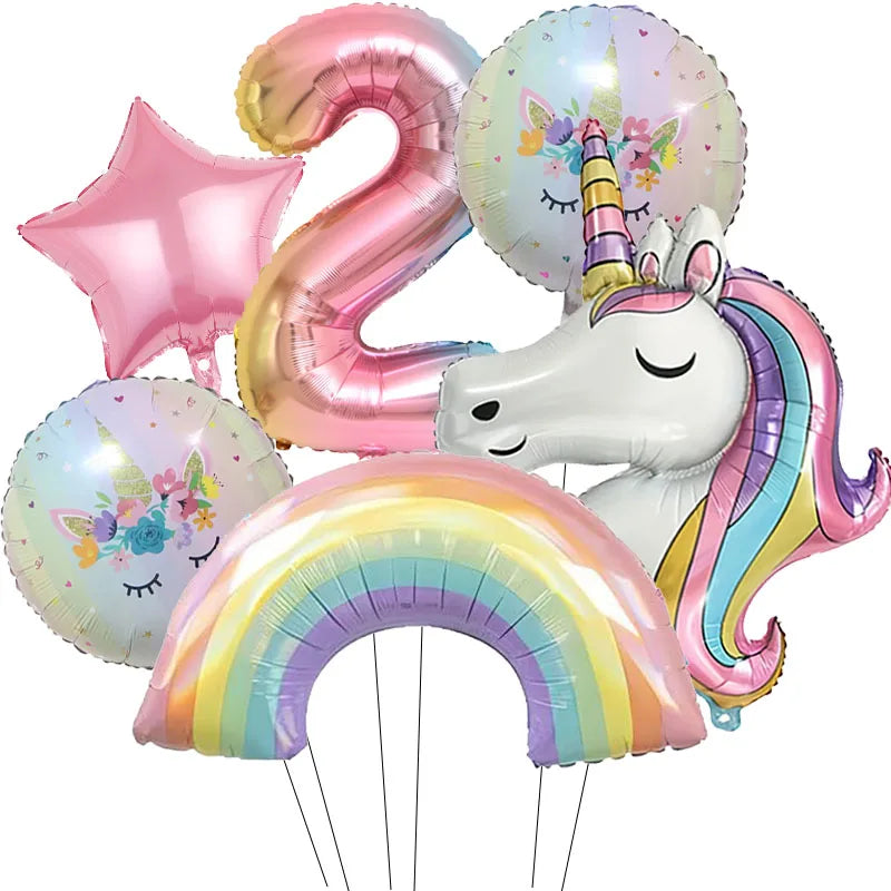 Rainbow Unicorn Foil Balloon 32inch Gradient Number Balloon Unicorn Party Supplies Unicorn Birthday Party Decoration Baby Shower