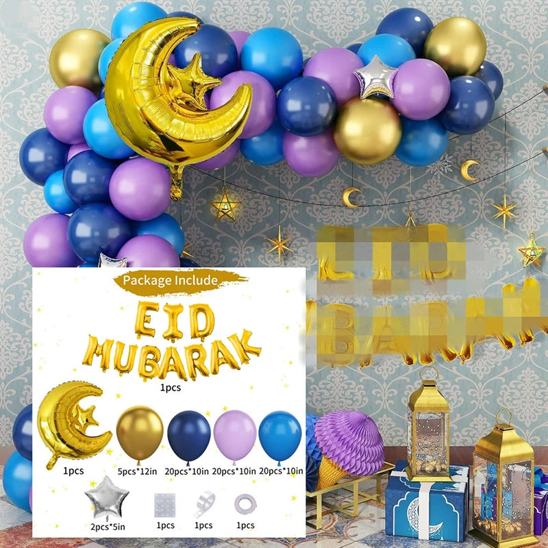 Eid Mubarak Party Decorations Mubarak Moon Star Foil Balloon Ramadan Dinner Table Decor  Islamic Party tablecloth Supplies