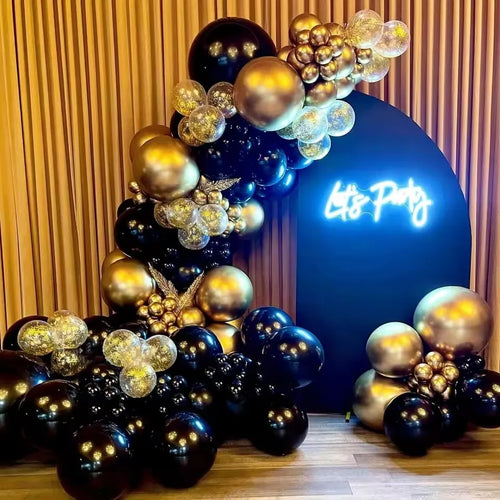 107pcs Black Gold balloon Latex Set Graduation Season Retirement Wedding Birthday Gender Reveal Party Supplies Decoration