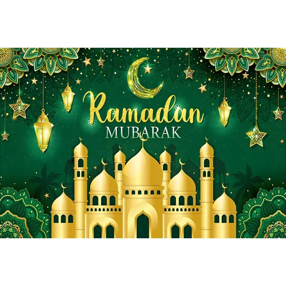 Eid Mubarak Backdrop Ramadan Kareem Islam Mosque Muslim Moon Lantern Eid Al-fitr Family Party Decor Banner Photo Background