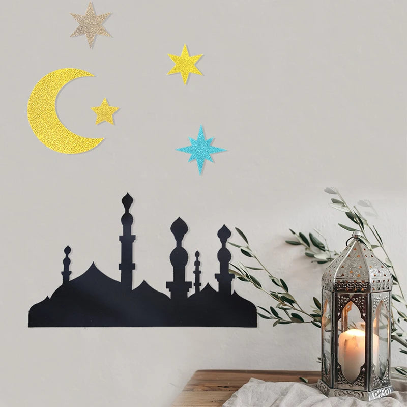Hot Stamping Stars Moon Eid Al Fitr Party Decorations Ramadan Castle Star Pendants Muslim Party Decorations Party Table Flag