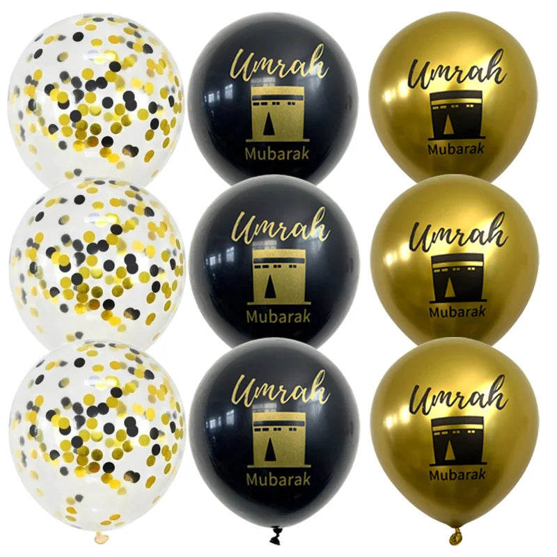 15/20Pcs Black Gold Umrah Mubarak Latex Confetti Balloon Ramadan Kareem Decor Eid Mubarak Islamic Muslim Festival Party Supplies