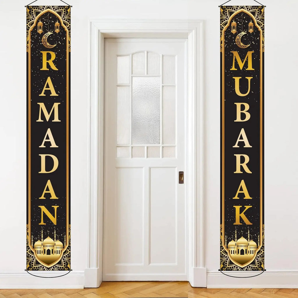 VIKAMA Ramadan Mubarak Banner Porch Hanging Background Set Indoor and Outdoor Party Decoration Supplies